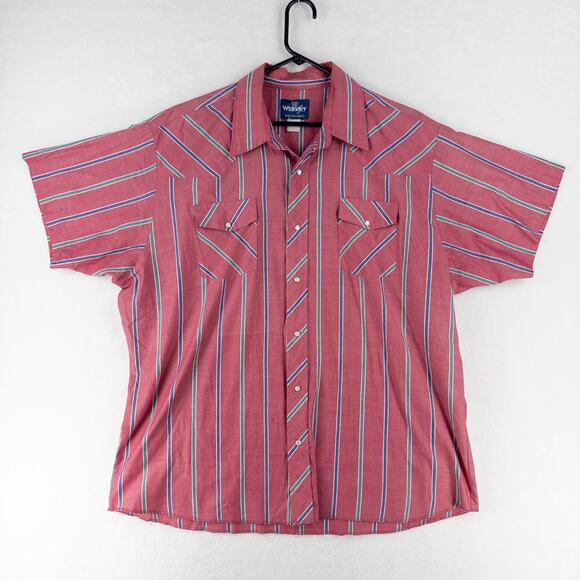 Vintage Wrangler Pearl Snap Short Sleeve Shirt Mens XXL Striped Red/Pink Western - Picture 1 of 12